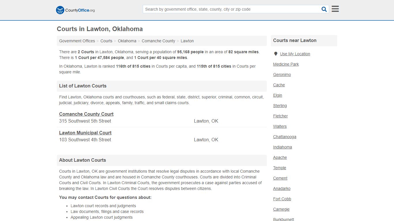 Courts - Lawton, OK (Court Records & Calendars) - County Office
